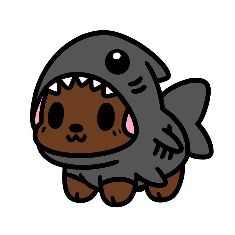 cute dog wearing a shark costume