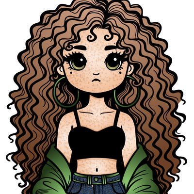 bad girl with crop top and long curly hair