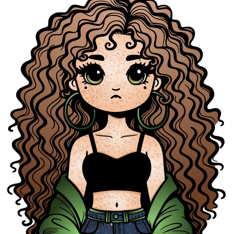 bad girl with crop top and long curly hair