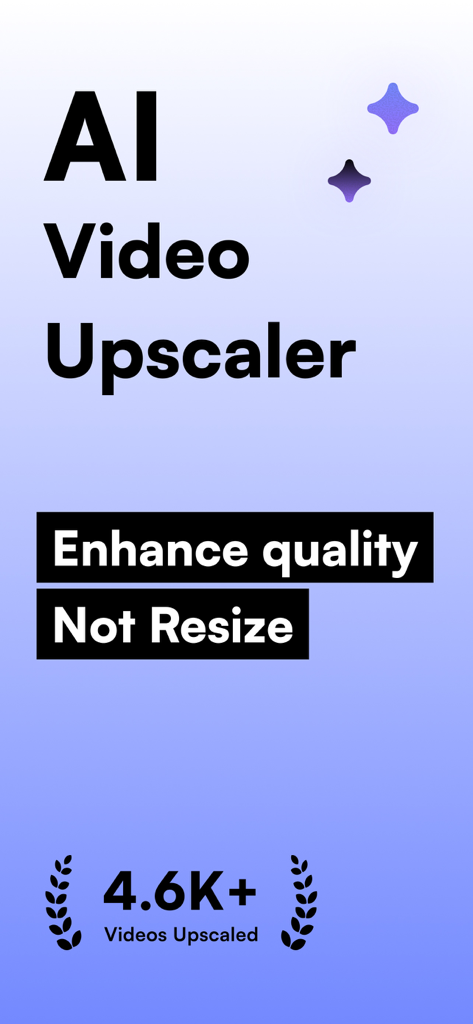 AI Upscale Video・4K Upscaler - Écran de l'application AI Video Upscaler mettant en avant les fonctionnalités d'amélioration de la qualité vidéo.