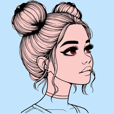 realistic girl with buns on the top of her head