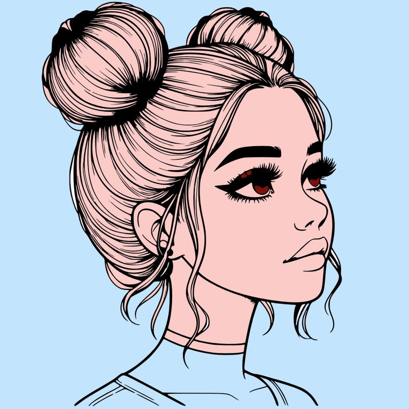 realistic girl with buns on the top of her head