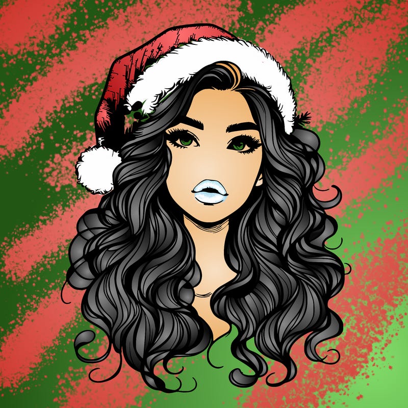 realistic christmas girl with wavy hair and lips