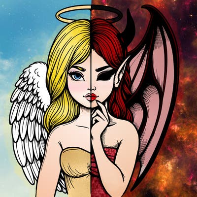 realistic angel half demon