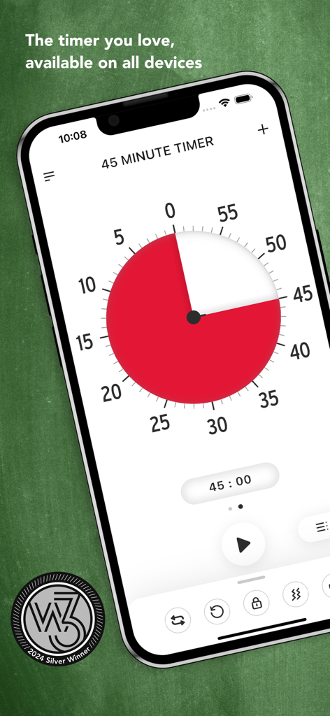 Time Timer Enterprise Edition - Time Timer Enterprise Edition app interface showing a 45 minute red visual countdown disk on an iPhone