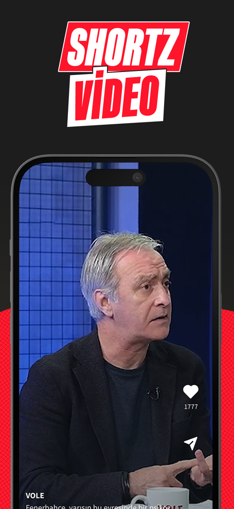 Un smartphone affichant la fonctionnalité Shortz Video dans l'application Sportz avec un commentateur sportif
