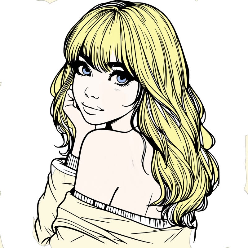 realistic girl with bangs looking over her shoulder