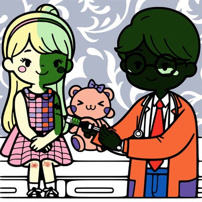 girl getting shots and the doctor