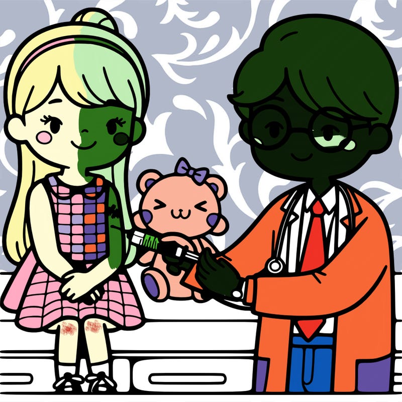 girl getting shots and the doctor