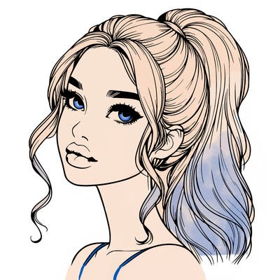 realistic girl with a ponytail on her hair and lips