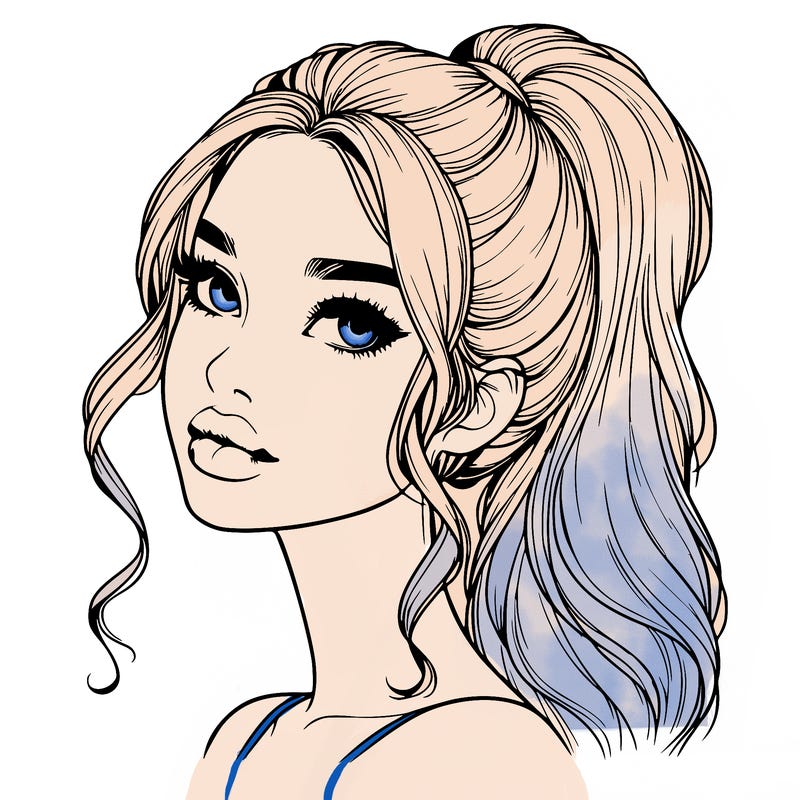 realistic girl with a ponytail on her hair and lips