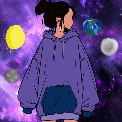 realistic girl with a oversized sweatshirt on and a bun