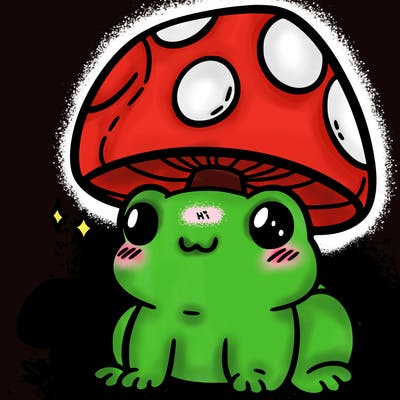 a cute frog with a mushroom hat