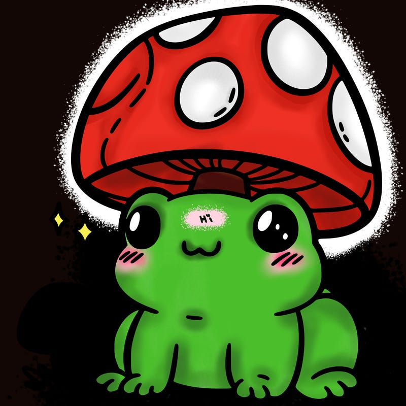 a cute frog with a mushroom hat
