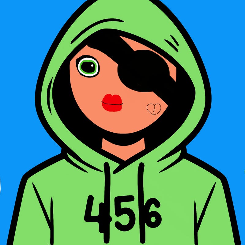 a person with non face waering a hoodie with a 456 symbol