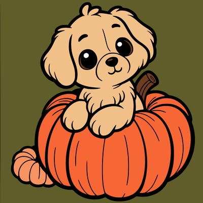 a puppy in a pumkin