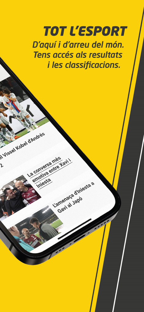 Esport3 app interface showing sports news articles and results in Catalan
