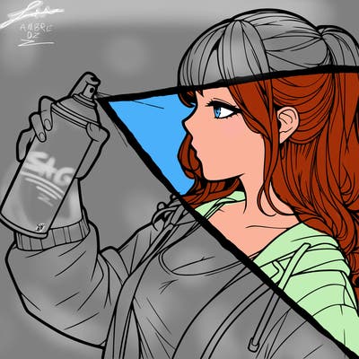 a realistic girl spray, painting
