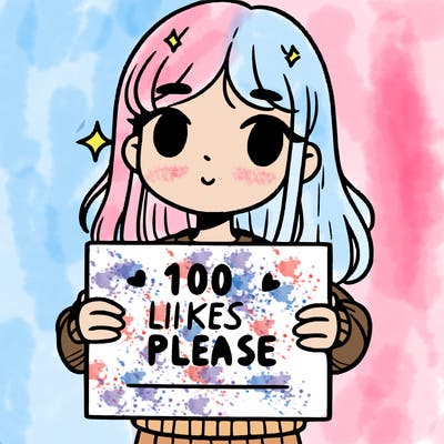 a girl holding up a sign saying 100 likes please
