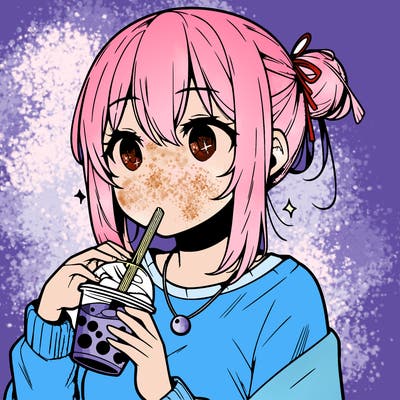 manga character drinking boba