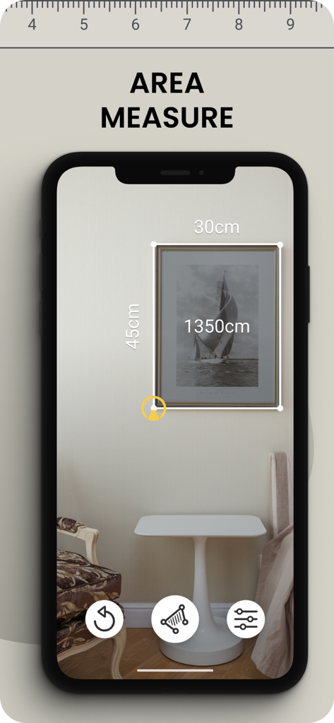 Ruler AR - Tape Measure Camera - AR ruler app measuring a picture frame on a wall