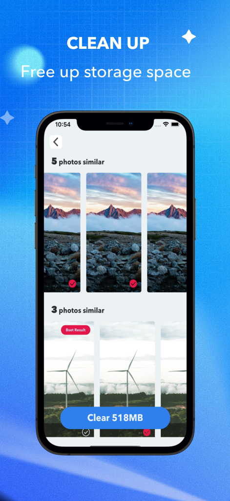 Ai iCleaner - Clean Up Storage - Interface do aplicativo Ai iCleaner mostrando como excluir fotos semelhantes para liberar espaço de armazenamento