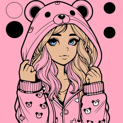 realistic girl in a animal pjs hoodie