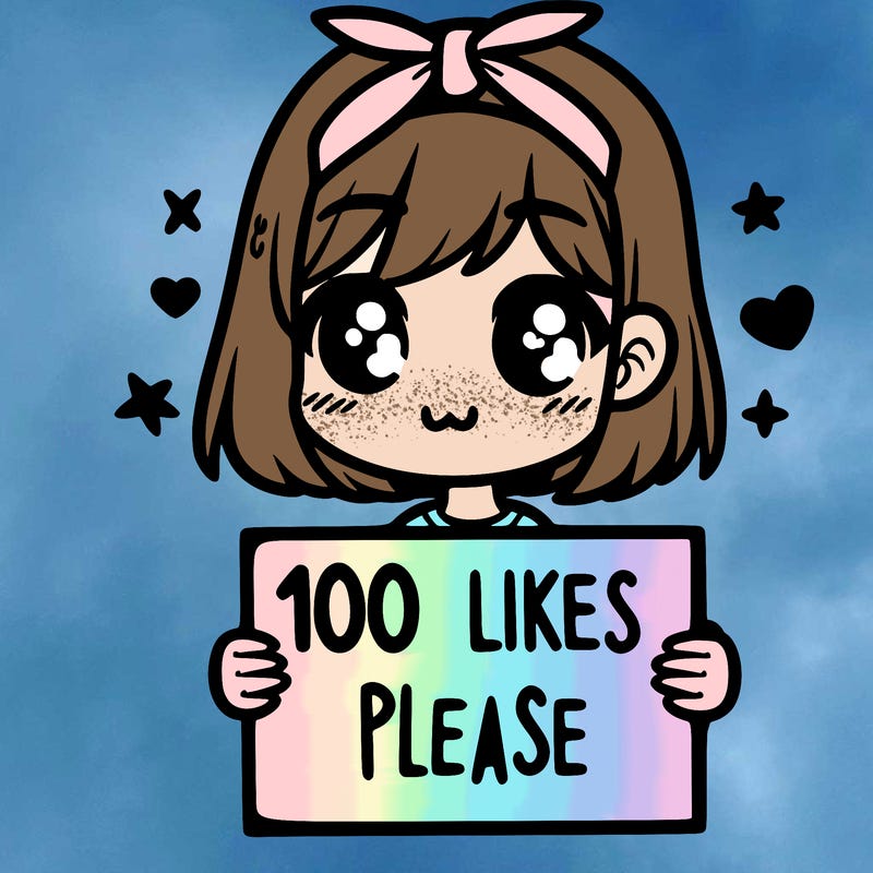 girl holding sign saying 100 likes please