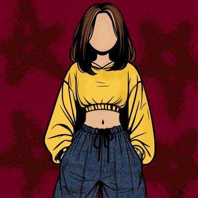 realistic girl faceless with baggy pants and a crop top
