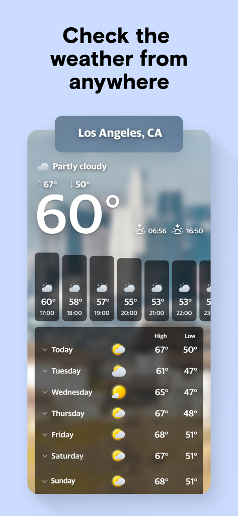 AOL Mail, News, Weather - The AOL app weather feature displaying local temperature and a weekly forecast