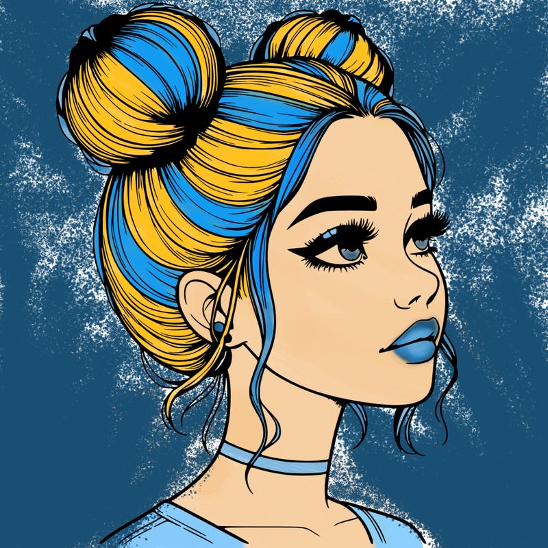 realistic girl with buns on the top of her head