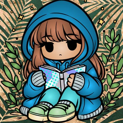 girl in oversized hoodie reading a book