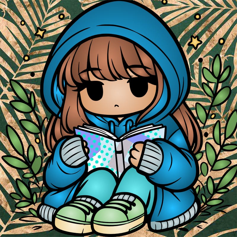 girl in oversized hoodie reading a book