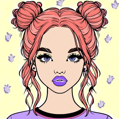 realistic girl with two buns in hair and lips