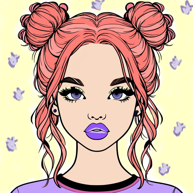 realistic girl with two buns in hair and lips