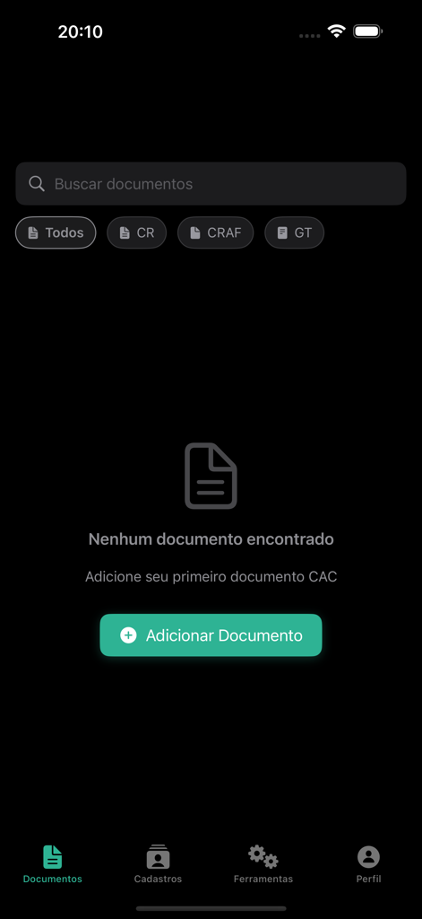 CAC App - CAC App digital wallet interface for managing and adding firearms documents