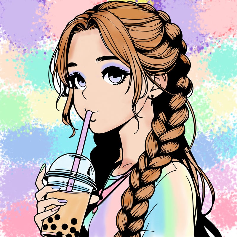 realistic girl with braided hair drinking boba