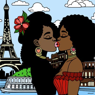 2 african women kissing in paris