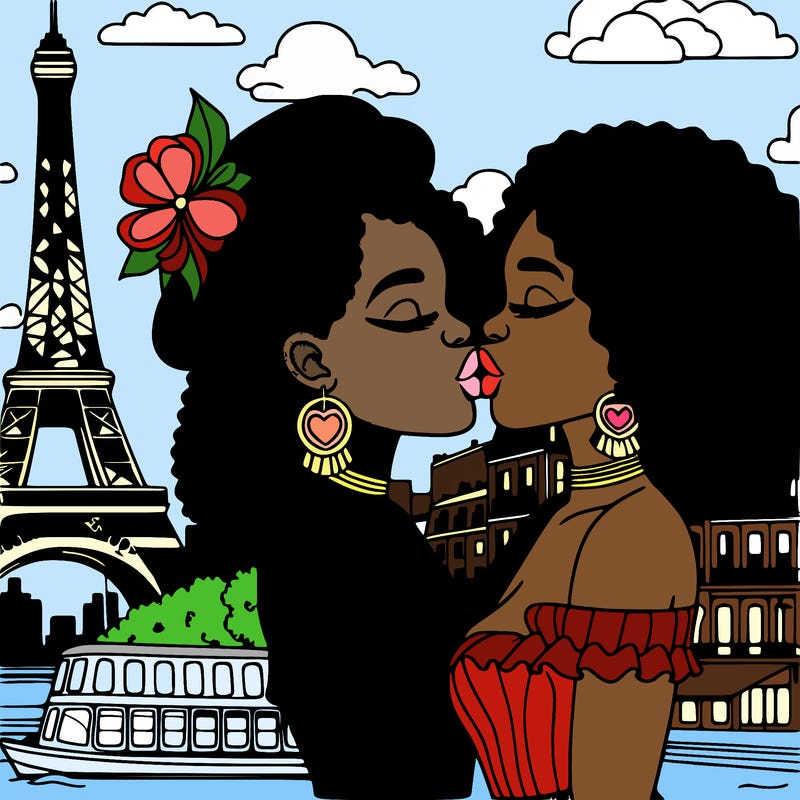 2 african women kissing in paris