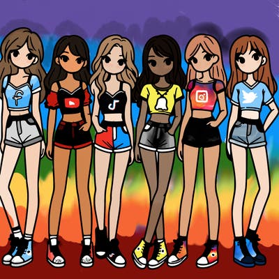 a group of girls wearing crop tops and shorts