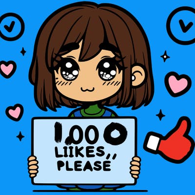 a girl with a sign saying 100 likes, please