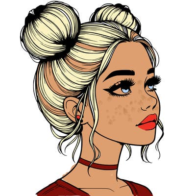 realistic girl with buns on the top of her head