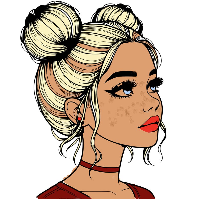 realistic girl with buns on the top of her head