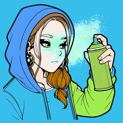 a realistic girl, spray painting