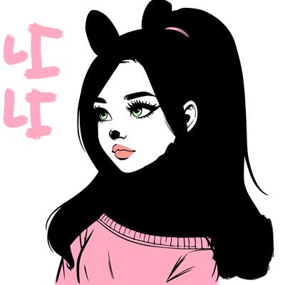 realistic girl with a high ponytail