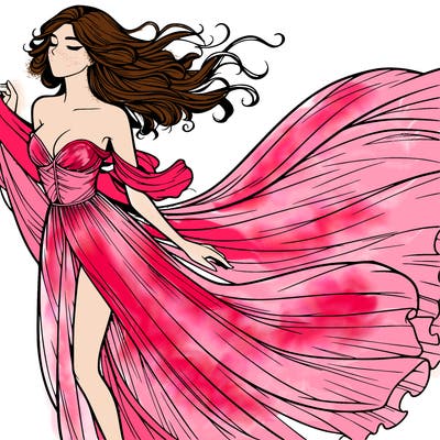 realistic woman in dress flowing the the wind