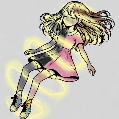 realistic girl floating