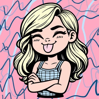 realistic girl crossing her arms and wearing a tank top with her tongue held out she has long hair