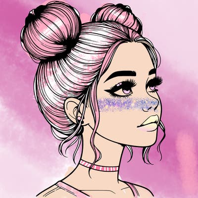 realistic girl with buns on the top of her head