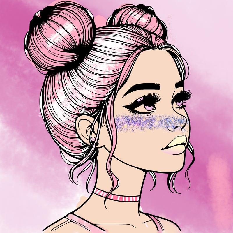 realistic girl with buns on the top of her head